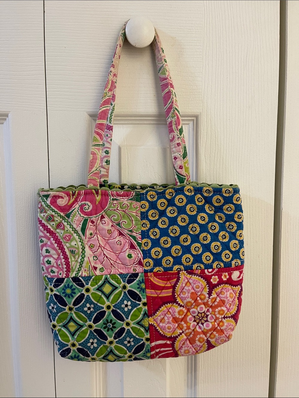 Vera Bradley Patchwork Quilted Tote in Pink, Blue, Green